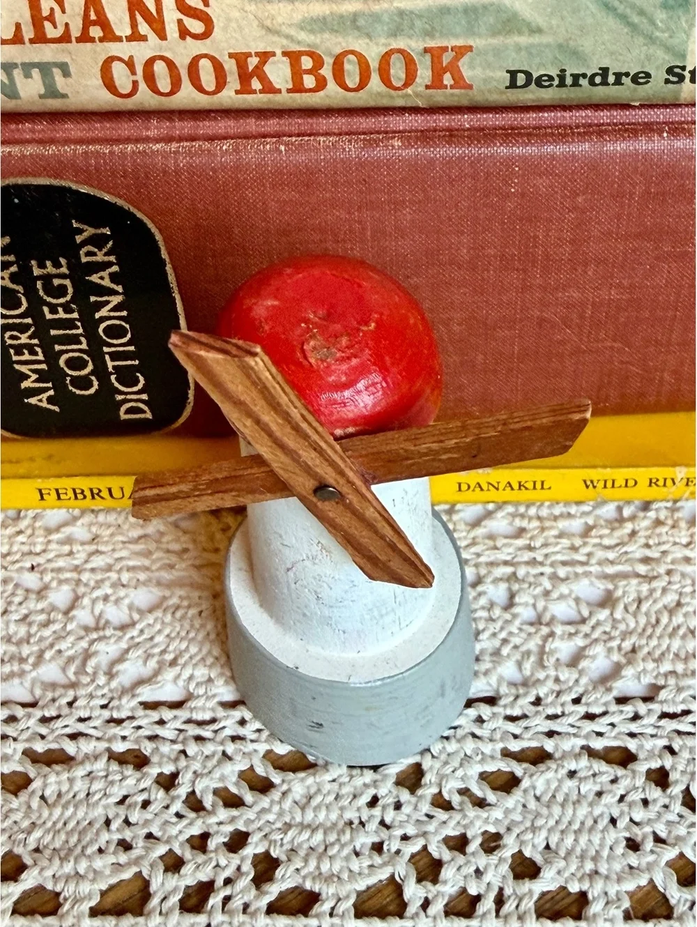 Vintage Hand Painted Wooden Windmill Figurine Folk Art Miniature Decor